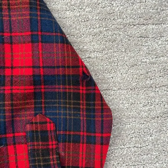 VTG Pendleton Field Shirt Mens 15.5 Red Blue Plaid 100% Wool USA Flannel READ - Picture 4 of 12